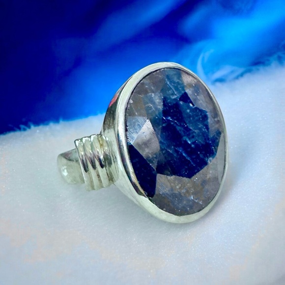Artisan Jewelry - Faceted Natural Sapphire Sterling Silver Ring (6.5)